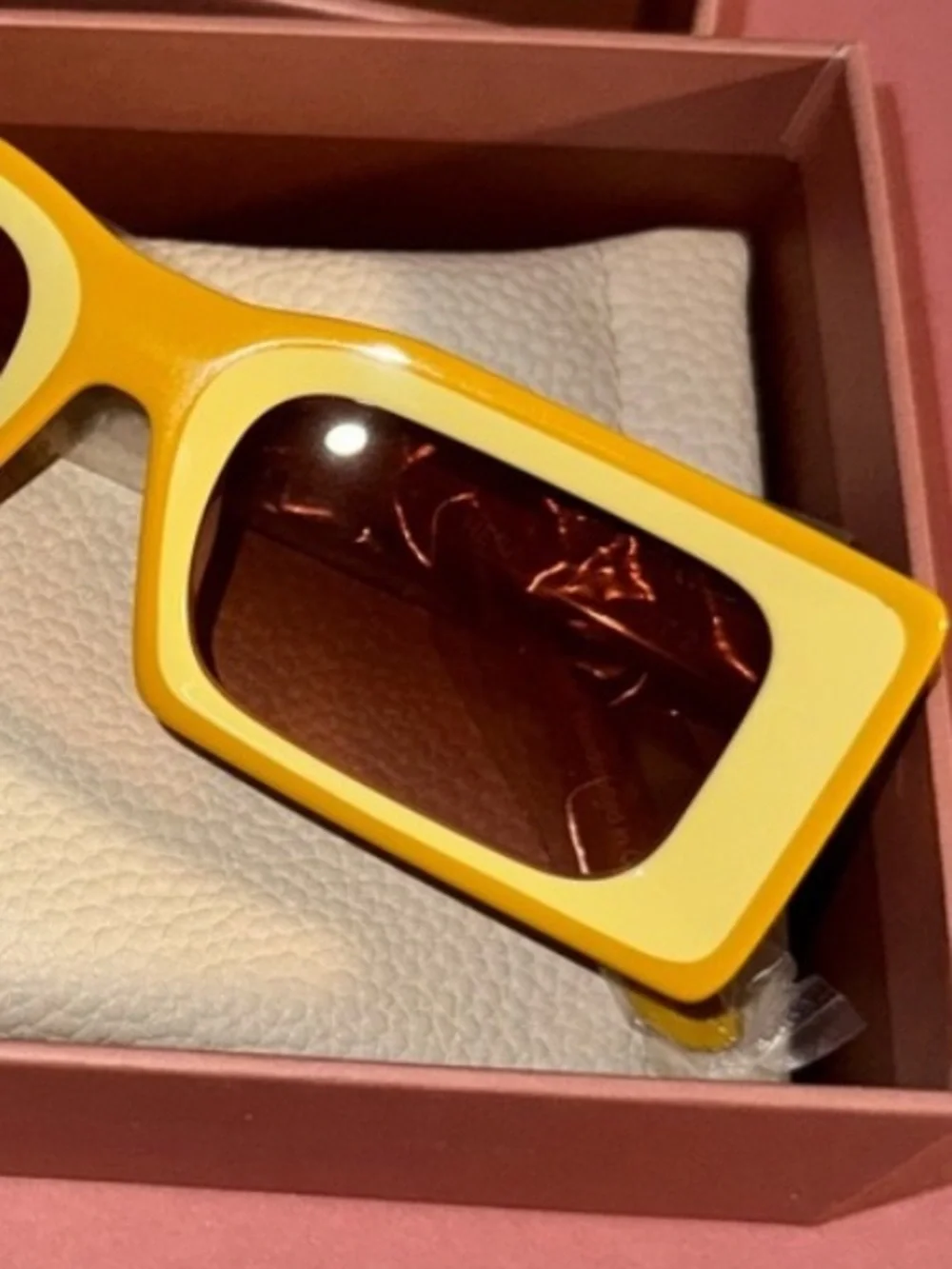 cult gaia Yellow Rectangular Sunglasses with Brown Lenses